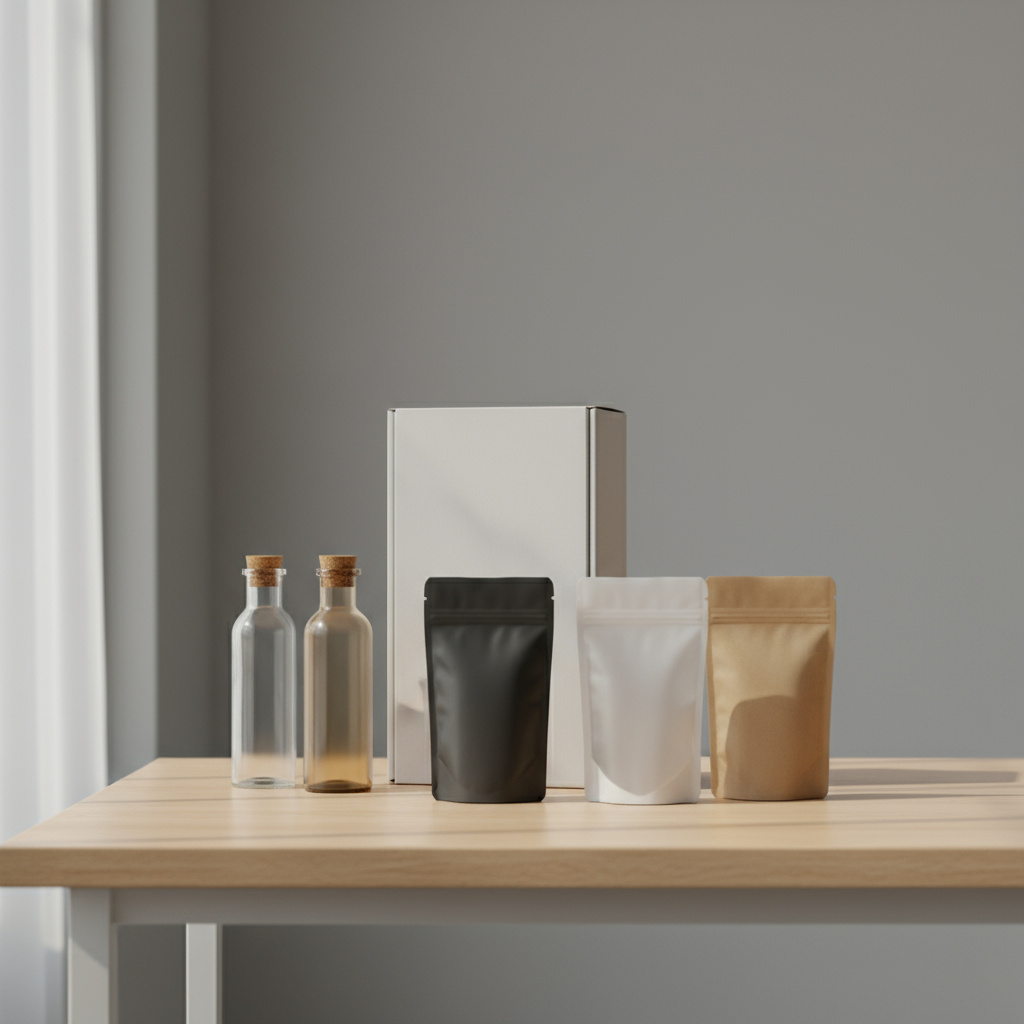 Studioarbeitsplatz mit Verpackungsdesign-Mockups