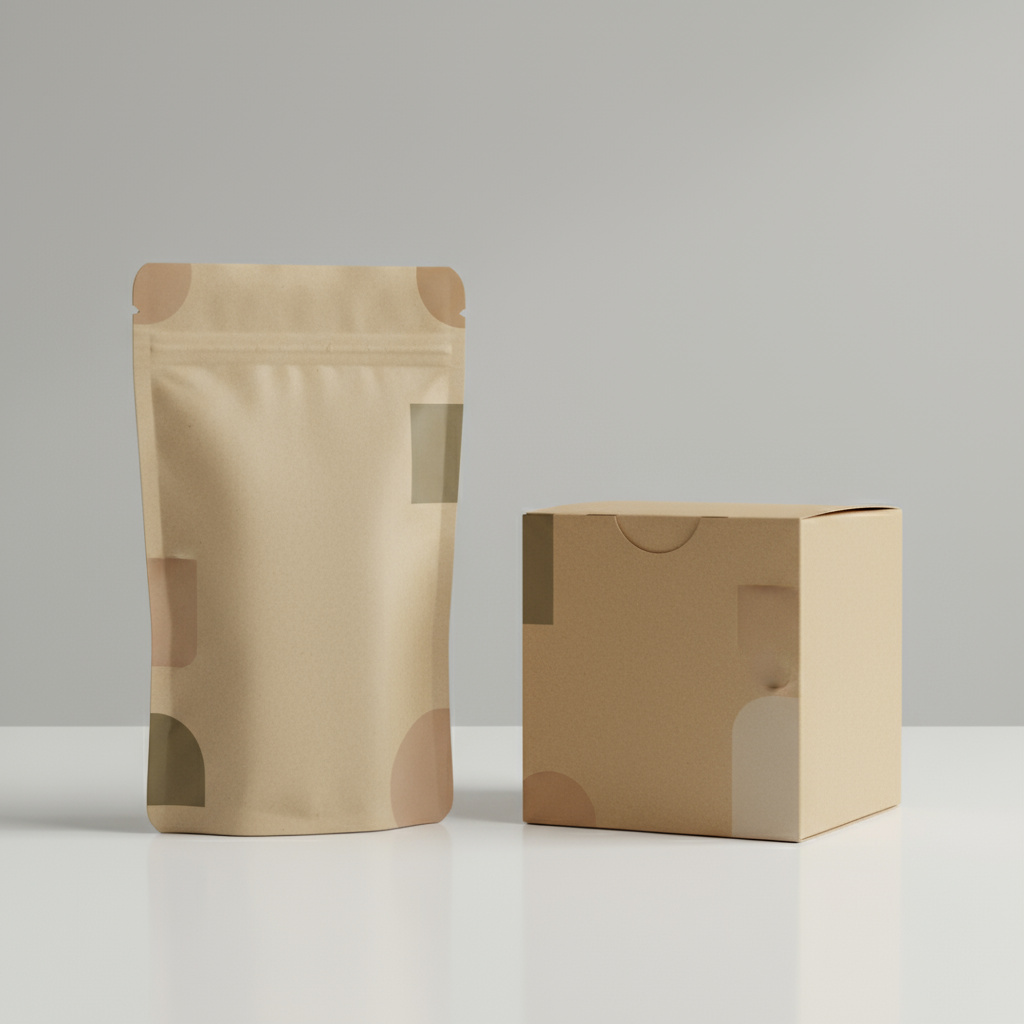 Kraftpapier-Standbodenbeutel und Faltschachtel